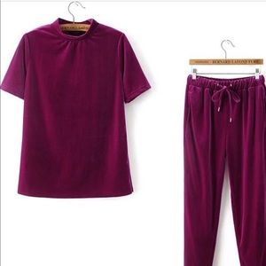 Fushia velvet sweat suit